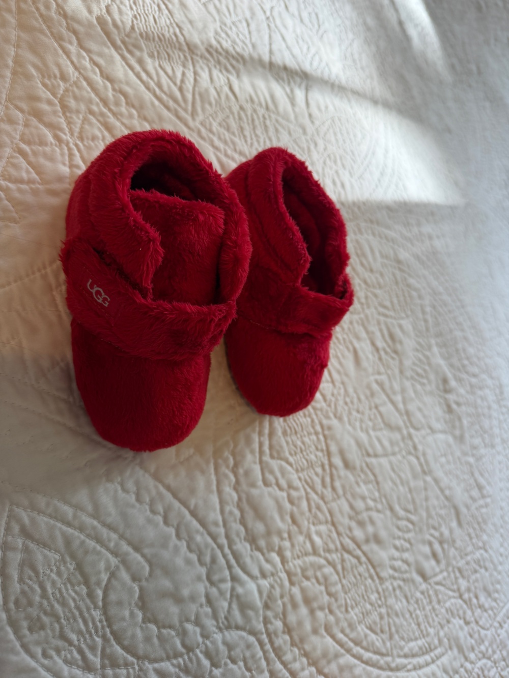 UGG Kids Red Plush Bootie Slippers with Wrap